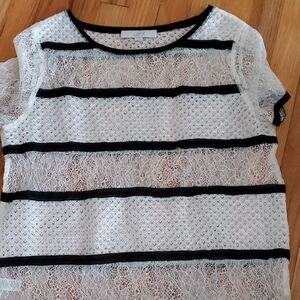 LOFT Lace Blouse with Black Stripes
